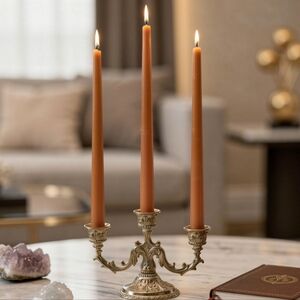 Luxury Beeswax Taper Candles Set of 3 • 13” Orange/Gold • Spiritual Decor